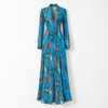Blue Abstract Print Button-Front Maxi Jumpsuit