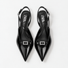 Black Patent Pointed-Toe Slingback Heels