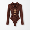 Chocolate Brown Ruched Statement Bodysuit