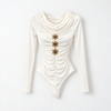 Ivory Elegance Ruched Statement Bodysuit